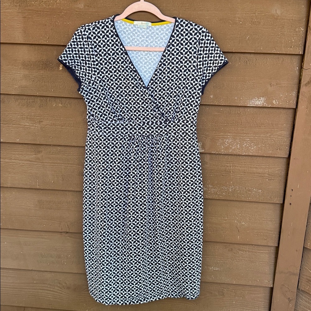 Boden Navy Trim Geometric V Neck Cotton Dress size 8R